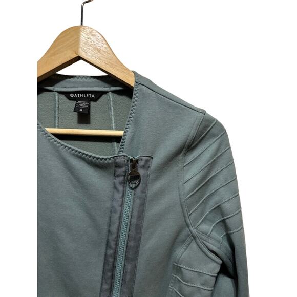 ATHLETA Cotton Blend Moto Jacket green Asymmetrical Zip Women's M - Picture 2 of 8